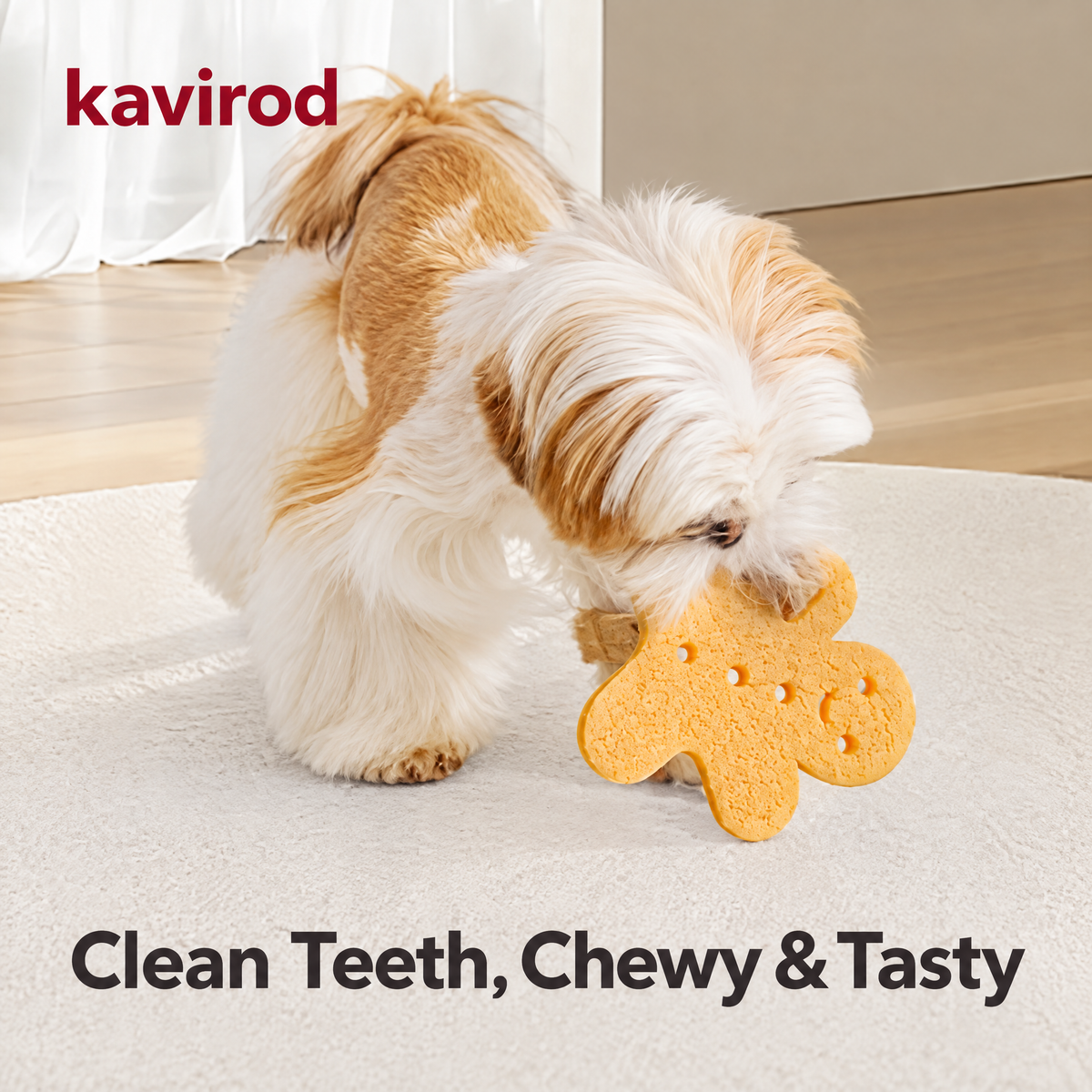 Ginger Chew Rubber Dog Chew Toy, Gingerbread-Shaped Textured Toy with Rope