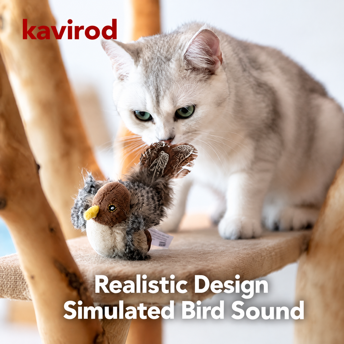 Chirp & Pounce Realistic Bird Cat Toy, Touch-Activated Chirping Plush with Feathers