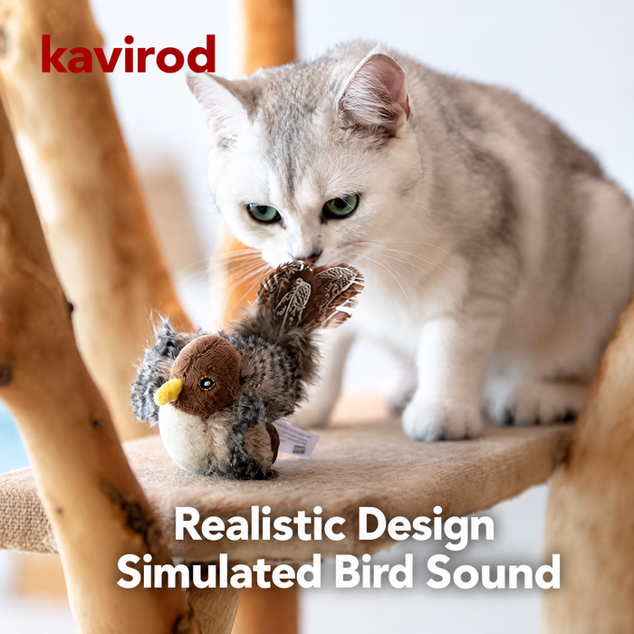 Chirp & Pounce Realistic Bird Cat Toy, Touch-Activated Chirping Plush with Feathers