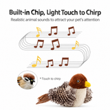 Chirp & Pounce Realistic Bird Cat Toy, Touch-Activated Chirping Plush with Feathers